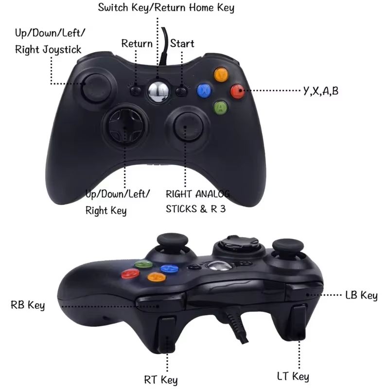 USB Wired Gamepad Xbox 360 Game Controller PC Handheld Joystick Game Gamepad Double Vibration for Windows Controle Xbox
