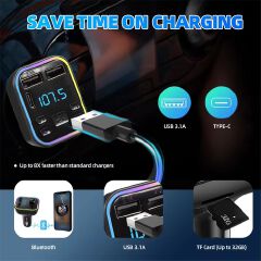 Bluetooth 5.0 FM Wireless Audio Transmitter Car Handsfree PD Type-C Dual USB 3.1A Fast Charger Car MP3 Player Audio Receiver