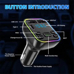 Bluetooth 5.0 FM Wireless Audio Transmitter Car Handsfree PD Type-C Dual USB 3.1A Fast Charger Car MP3 Player Audio Receiver