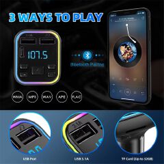 Bluetooth 5.0 FM Wireless Audio Transmitter Car Handsfree PD Type-C Dual USB 3.1A Fast Charger Car MP3 Player Audio Receiver