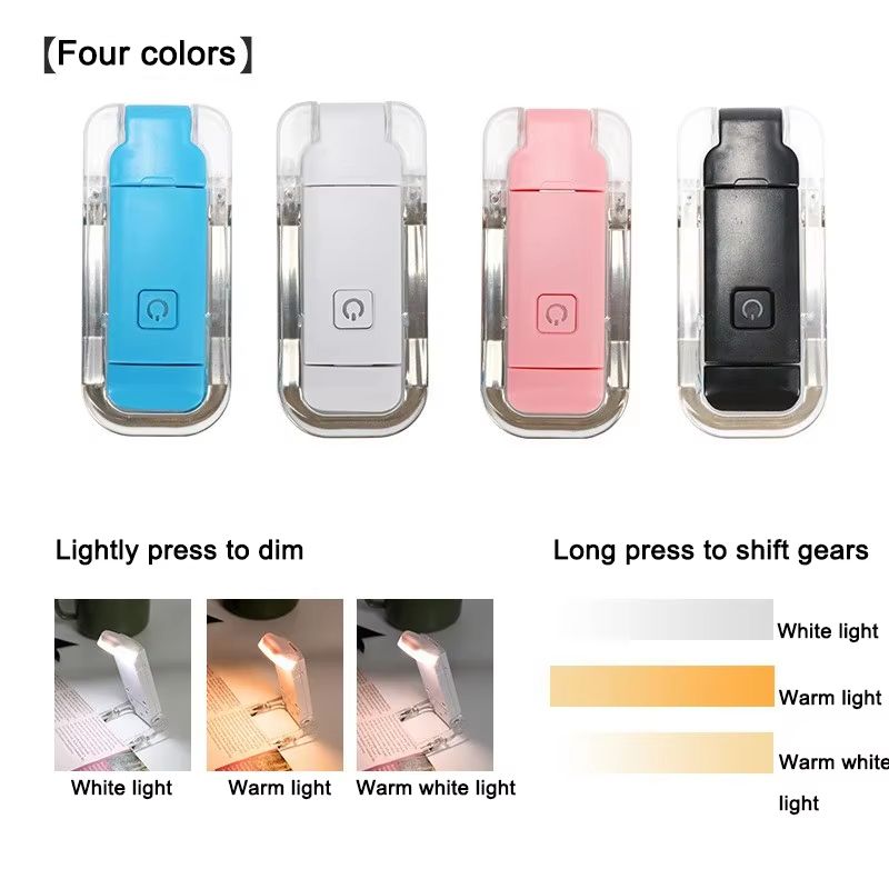 USB Rechargeable LED Book Light 1800K-6000K Portable Clip Desk Light 500mAh Bookmark Reading Light Adjustable Brightness 15 Gear