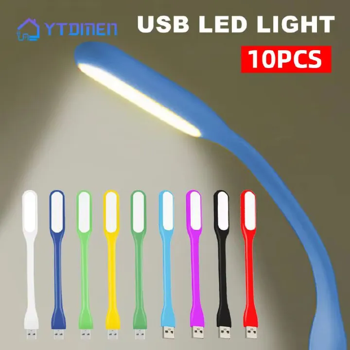 10 mixed color USB night lights, LED reading lights, mini book lights, portable camping table lamps suitable for portable power banks, PCs, laptops