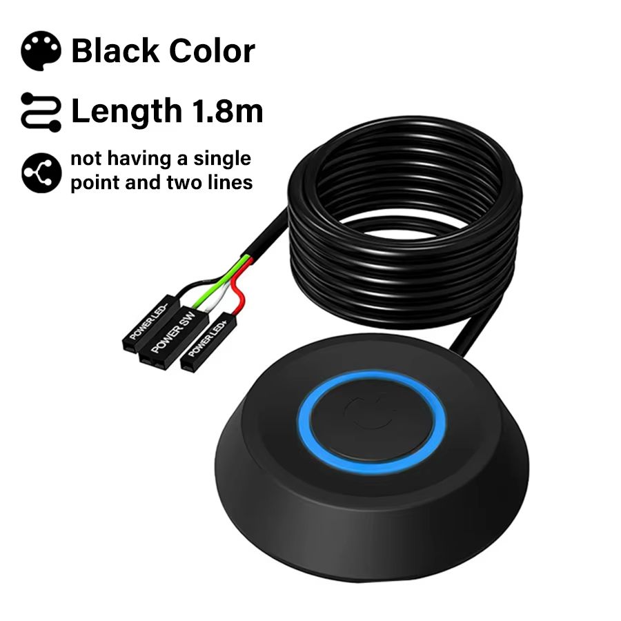 Computer Desktop Switch 1.8M LED Lights PC Motherboard External Start Power On/Off Push Button Extension Cable For Home Office