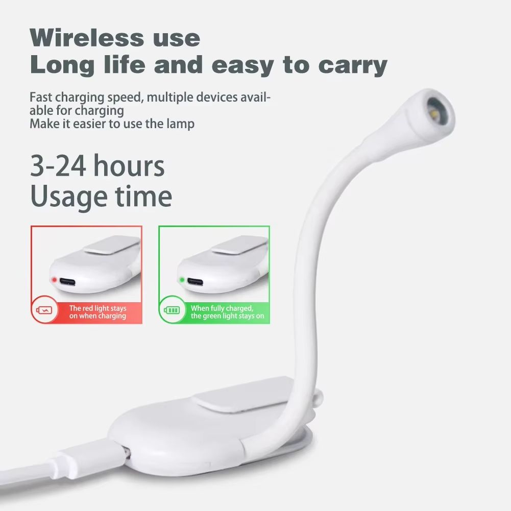 3 Color Mini LED Book Light Eye Protection Adjustable Clip 360° Flip Study Lamp Rechargeable For Travel Bedroom Reading