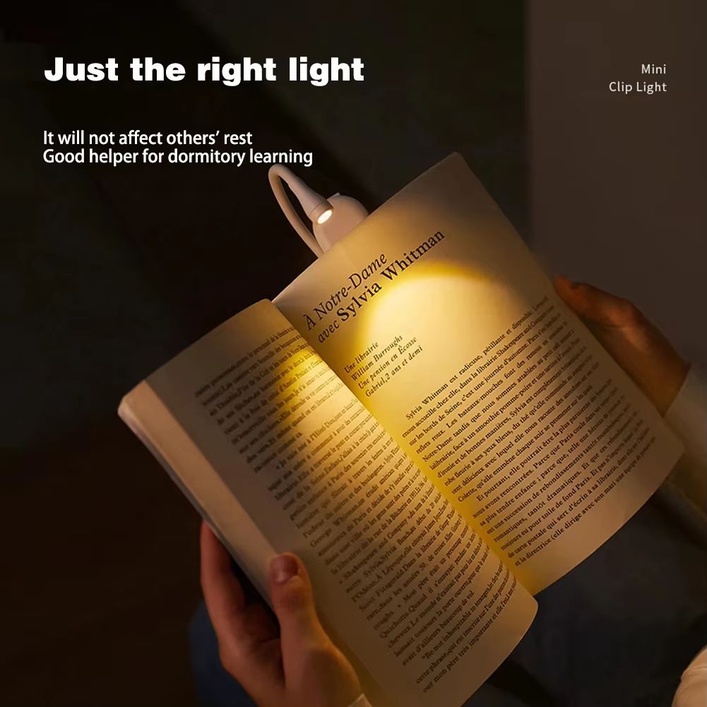 3 Color Mini LED Book Light Eye Protection Adjustable Clip 360° Flip Study Lamp Rechargeable For Travel Bedroom Reading
