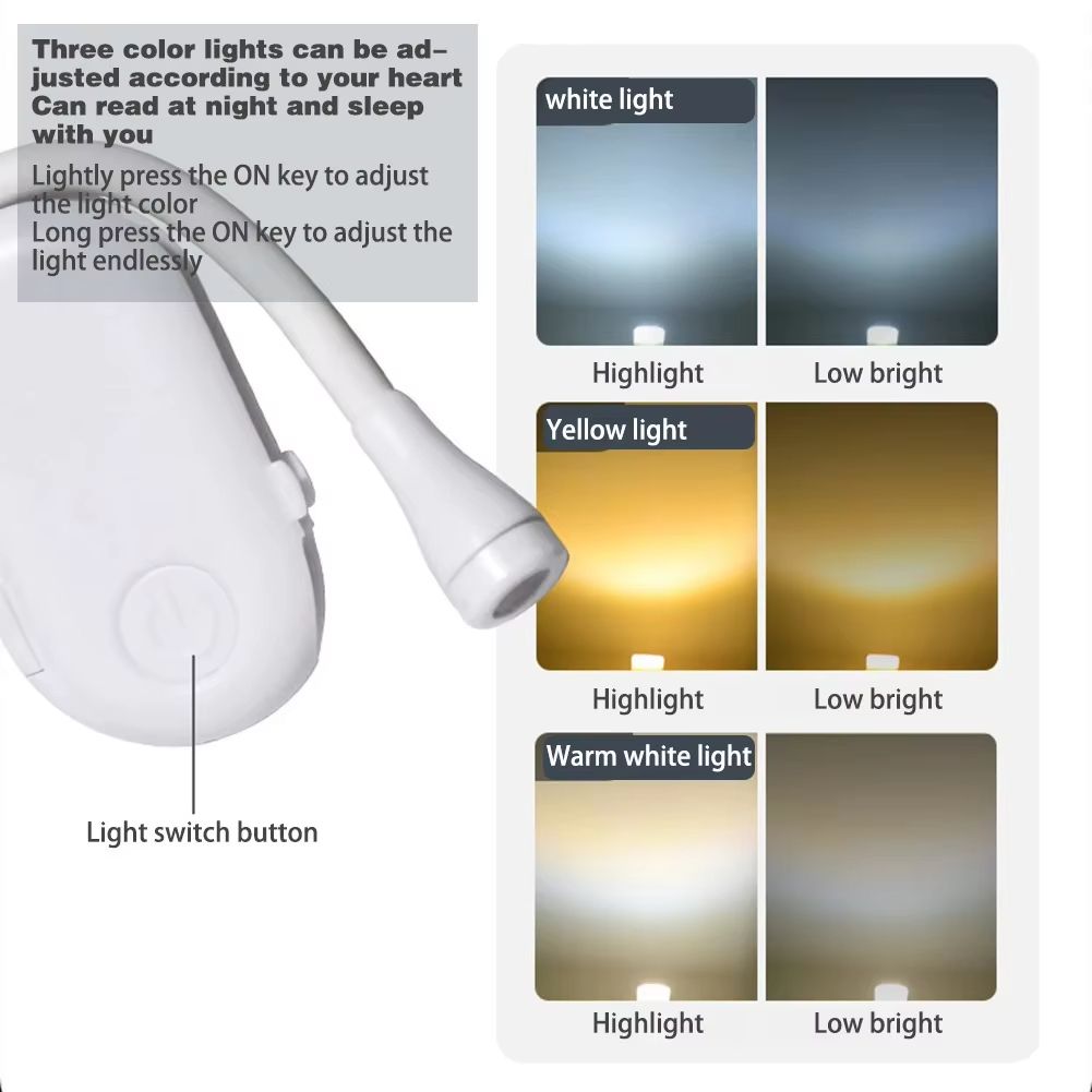 3 Color Mini LED Book Light Eye Protection Adjustable Clip 360° Flip Study Lamp Rechargeable For Travel Bedroom Reading