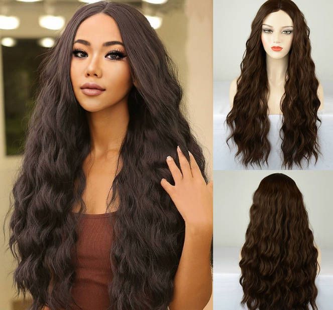 Long Wavy Gray Ash Brown Blonde Ombre  Wigs with Bangs Cosplay Natural Curly Hair Wig for Women Fast delivery within 1-5 days