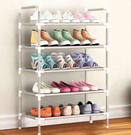 5 layers simple multi-layer shoe rack space-saving household door horizontal shoe cabinet simple assembly storage rack Local fast delivery