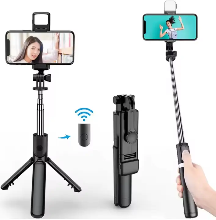 Selfie stick with light Tripod Extendable Wireless Bluetooth Remote Portable Smartphone Tripod Stand Mount For iOS Android Phone