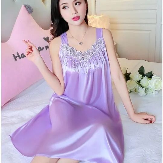 Pajamas women summer ice silk plus size plus size loose long nightgown women large size home clothes dress12110