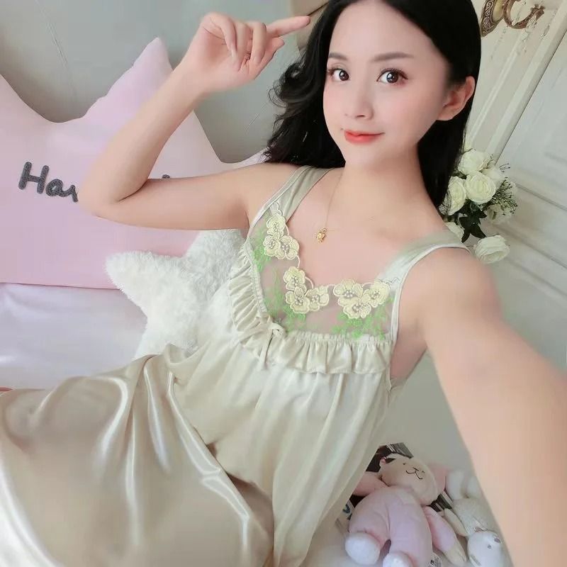Pajamas women summer ice silk plus size plus size loose women girl clothes nightgown women large size home clothes dress Nightdress