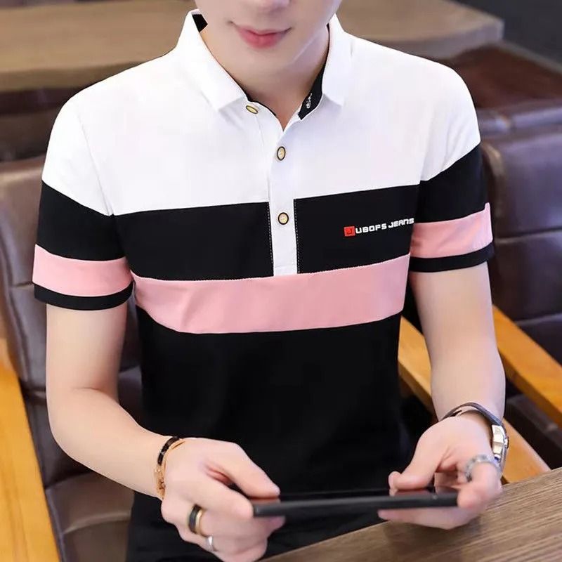 Men's lapel polo shirt men's t-shirt casual short-sleeved t-shirt tops youth men clothing