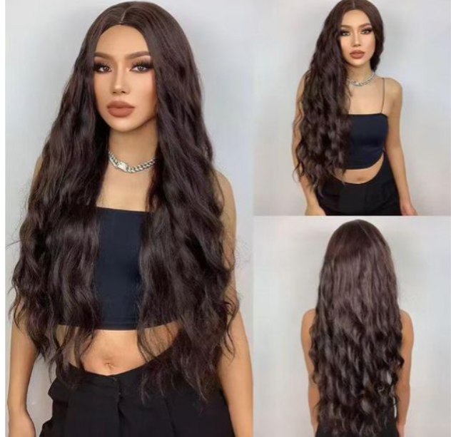 Long Wavy Gray Ash Brown Blonde Ombre  Wigs with Bangs Cosplay Natural Curly Hair Wig for Women Local fast delivery