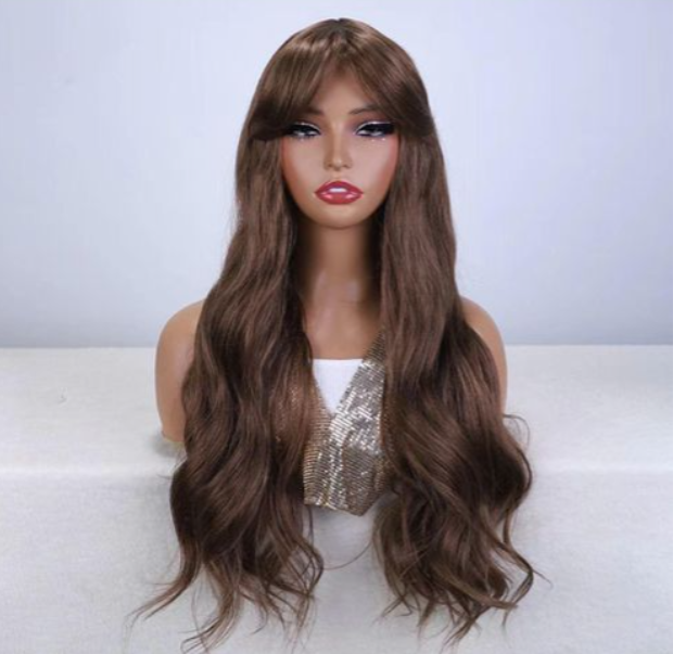 Long Wavy Gray Ash Brown Blonde Ombre  Wigs with Bangs Cosplay Natural Curly Hair Wig for Women Local fast delivery