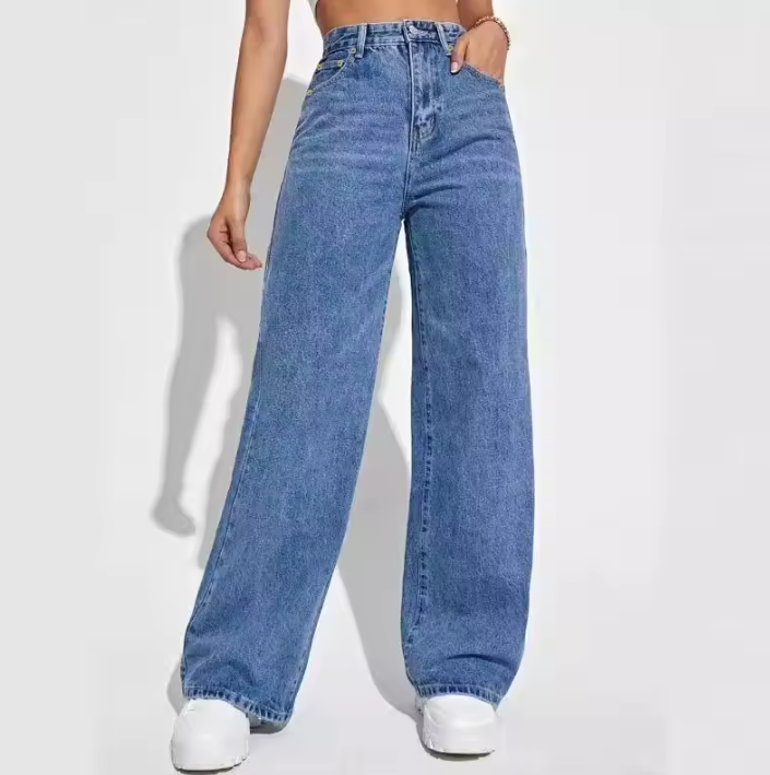 Women Casual Baggy Jeans Boyfriend High Waist Button Down Wide Leg Pants With Pockets Office Lady Solid Draped Straight Pants ladies trousers girl clothes Local fast delivery