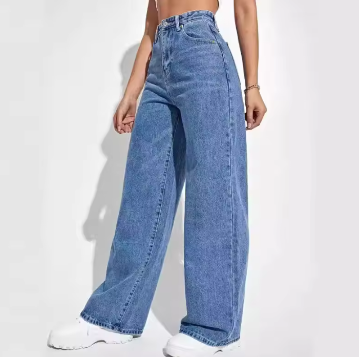Women Casual Baggy Jeans Boyfriend High Waist Button Down Wide Leg Pants With Pockets Office Lady Solid Draped Straight Pants ladies trousers girl clothes Local fast delivery