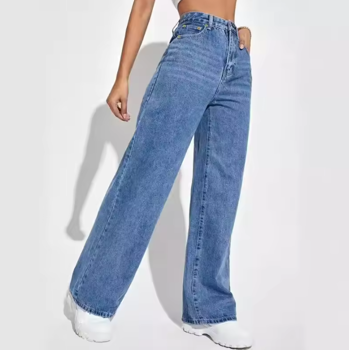 Women Casual Baggy Jeans Boyfriend High Waist Button Down Wide Leg Pants With Pockets Office Lady Solid Draped Straight Pants ladies trousers girl clothes Local fast delivery