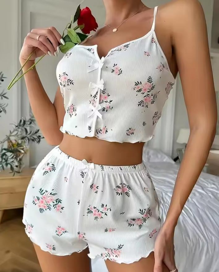 2Pcs Set Ladies Pajama Set Tank Top And Shorts women Set Girl pajamas underwear clothing Elastic Comfortable Fabric Multiple Colors Women's Large Size Pajama Local fast delivery