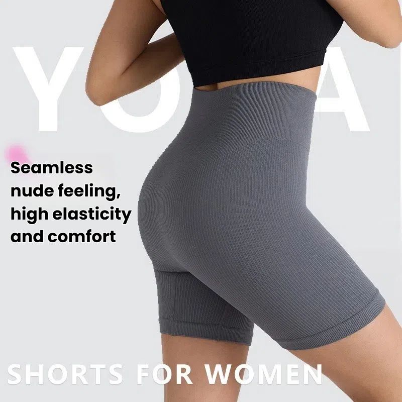 “K Globuy”Seamless Ribbed Stretch 3/4 Yoga & Cycling Shorts for Women - Butt-Lifting Gym Fitness Tights