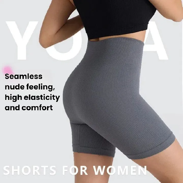 “K Globuy”Seamless Ribbed Stretch 3/4 Yoga & Cycling Shorts for Women - Butt-Lifting Gym Fitness Tights