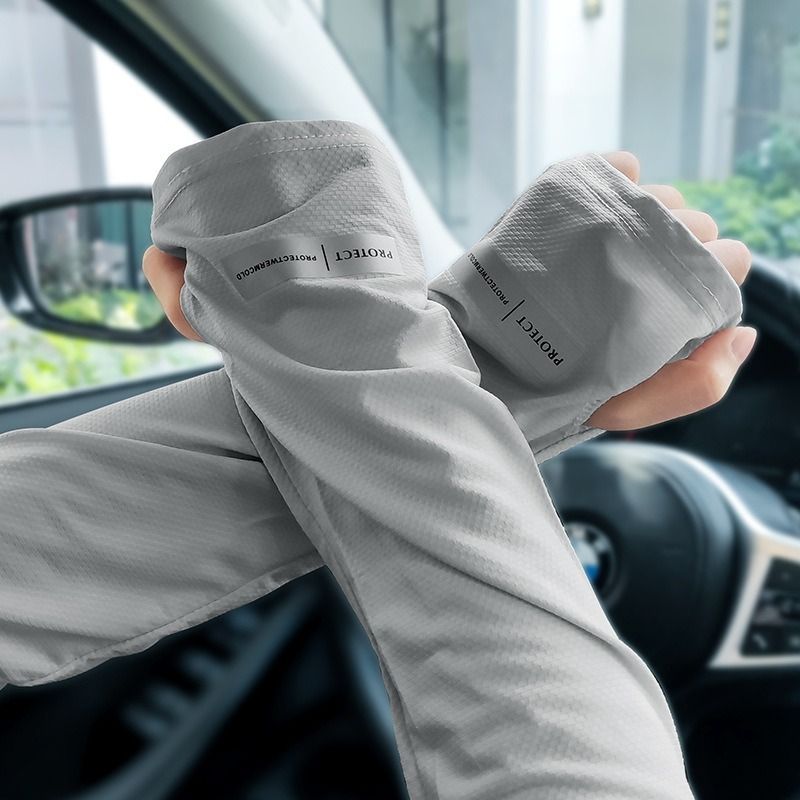 Summer Simple and Loose Unisex Sunscreen Ice Sleeves Thin Ice Silk Sleeve Covers UV Protection for Outdoor Activities and Driving Arm Guards Hand Sleeves