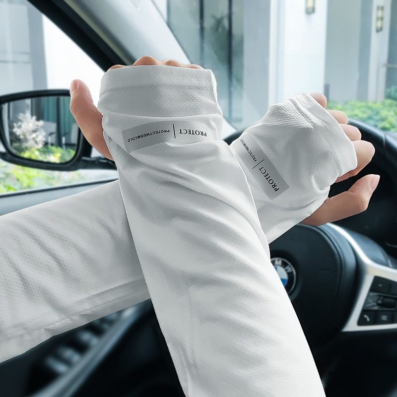 Summer Simple and Loose Unisex Sunscreen Ice Sleeves Thin Ice Silk Sleeve Covers UV Protection for Outdoor Activities and Driving Arm Guards Hand Sleeves