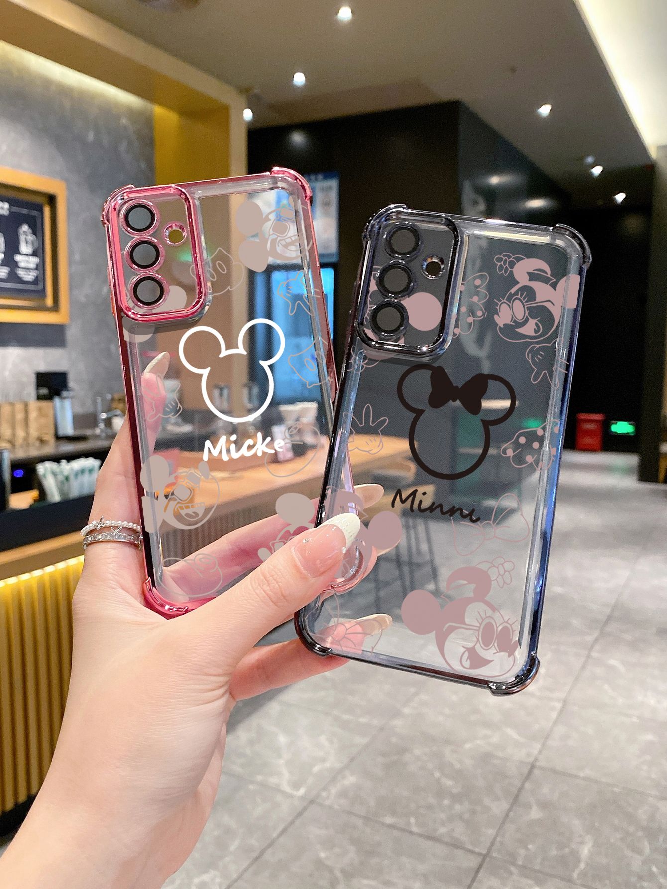 For Samsung Galaxy A15 A05 A35 A55 A14 A34 A33 A53 A73 A32 A56 A36 A06 A16 Fashion Drawing Mickey Minne Mouse Plating Frame Clear Phone Case Anti-shock Cover