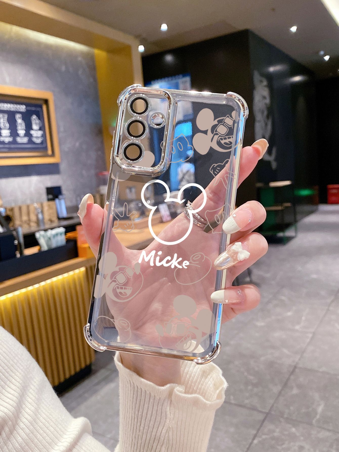 For Samsung Galaxy A15 A05 A35 A55 A14 A34 A33 A53 A73 A32 A56 A36 A06 A16 Fashion Drawing Mickey Minne Mouse Plating Frame Clear Phone Case Anti-shock Cover