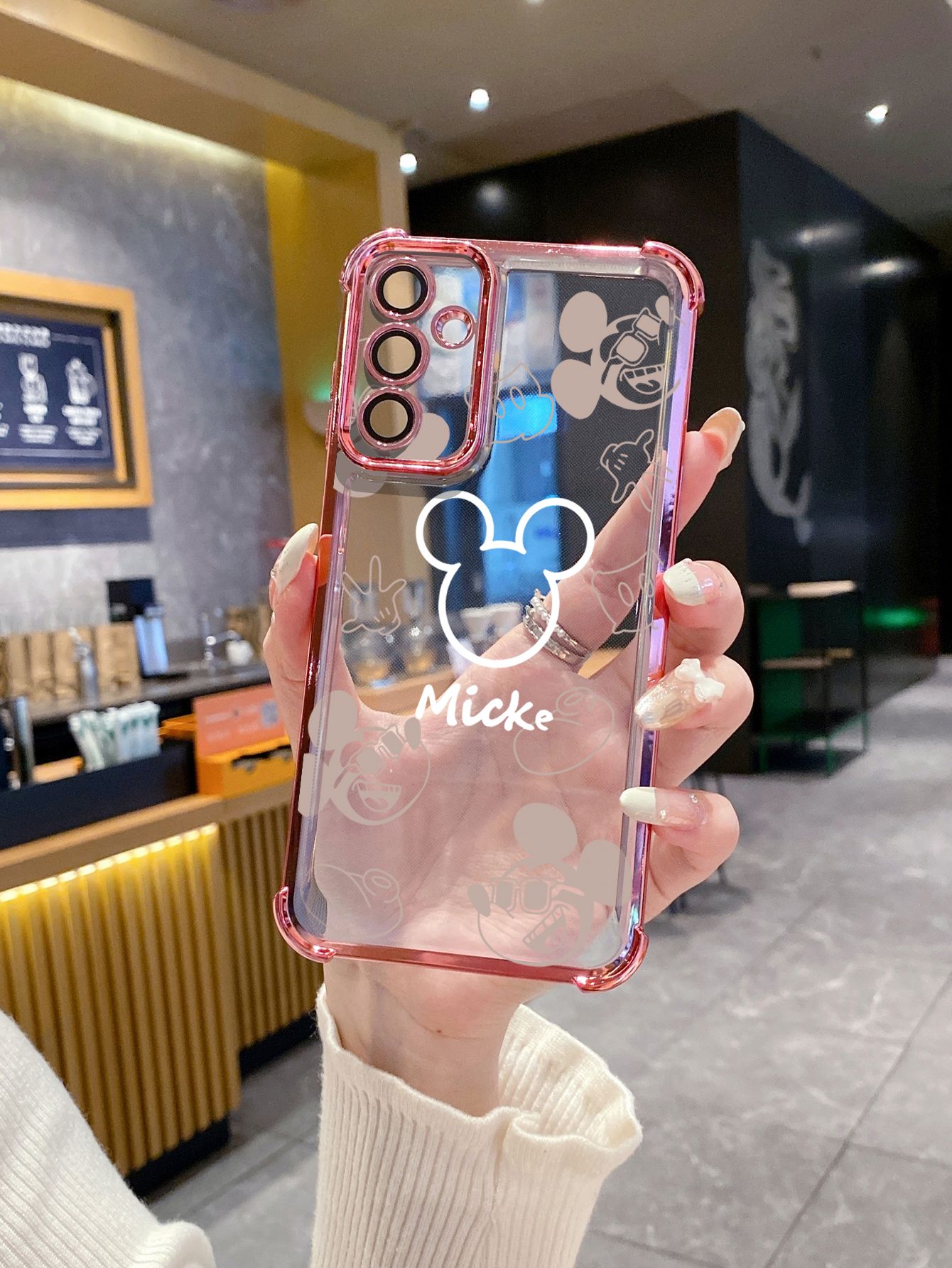 For Samsung Galaxy A15 A05 A35 A55 A14 A34 A33 A53 A73 A32 A56 A36 A06 A16 Fashion Drawing Mickey Minne Mouse Plating Frame Clear Phone Case Anti-shock Cover