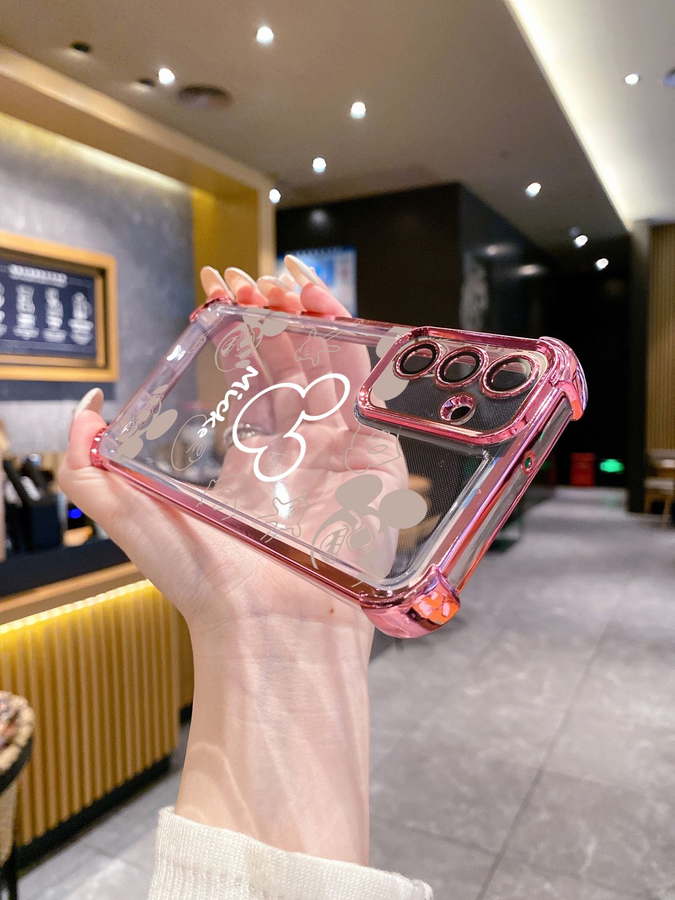 For Realme C67 C53 C51 Note 50 C21Y C25Y C33 C30 C35 C11 2021 C12 C15 Fashion Drawing Mickey Minne Mouse Plating Frame Clear Phone Case Anti-shock Cover