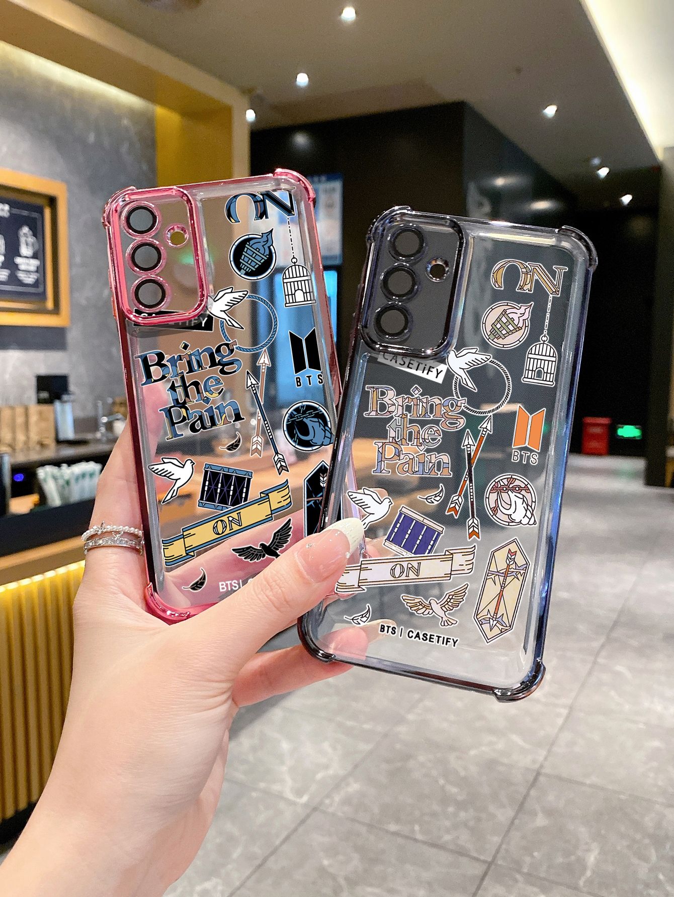 For OPPO A3X A2 Pro A1 A60 A18 A38 A17 A16 A57 A77 4G A59 A98 A78 A58 5G Fashion BTS BT21 Plating Frame Clear Phone Case Anti-shock Cover