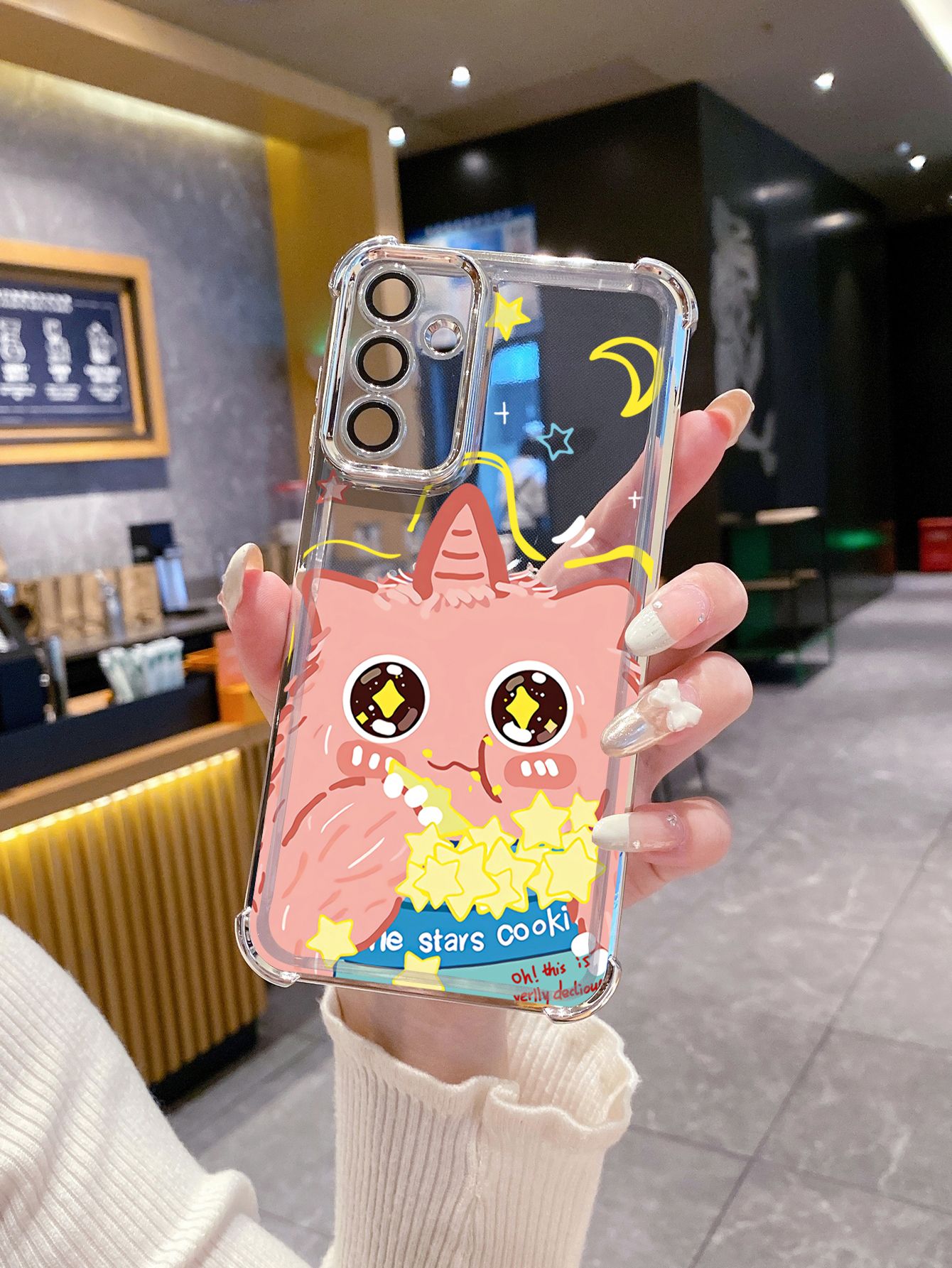 For Samsung Galaxy A15 A05 A35 A55 A14 A34 A33 A53 A73 A32 A56 A36 A06 A16 Let Dance Cookie Monster Plating Frame Clear Phone Case Anti-shock Cover
