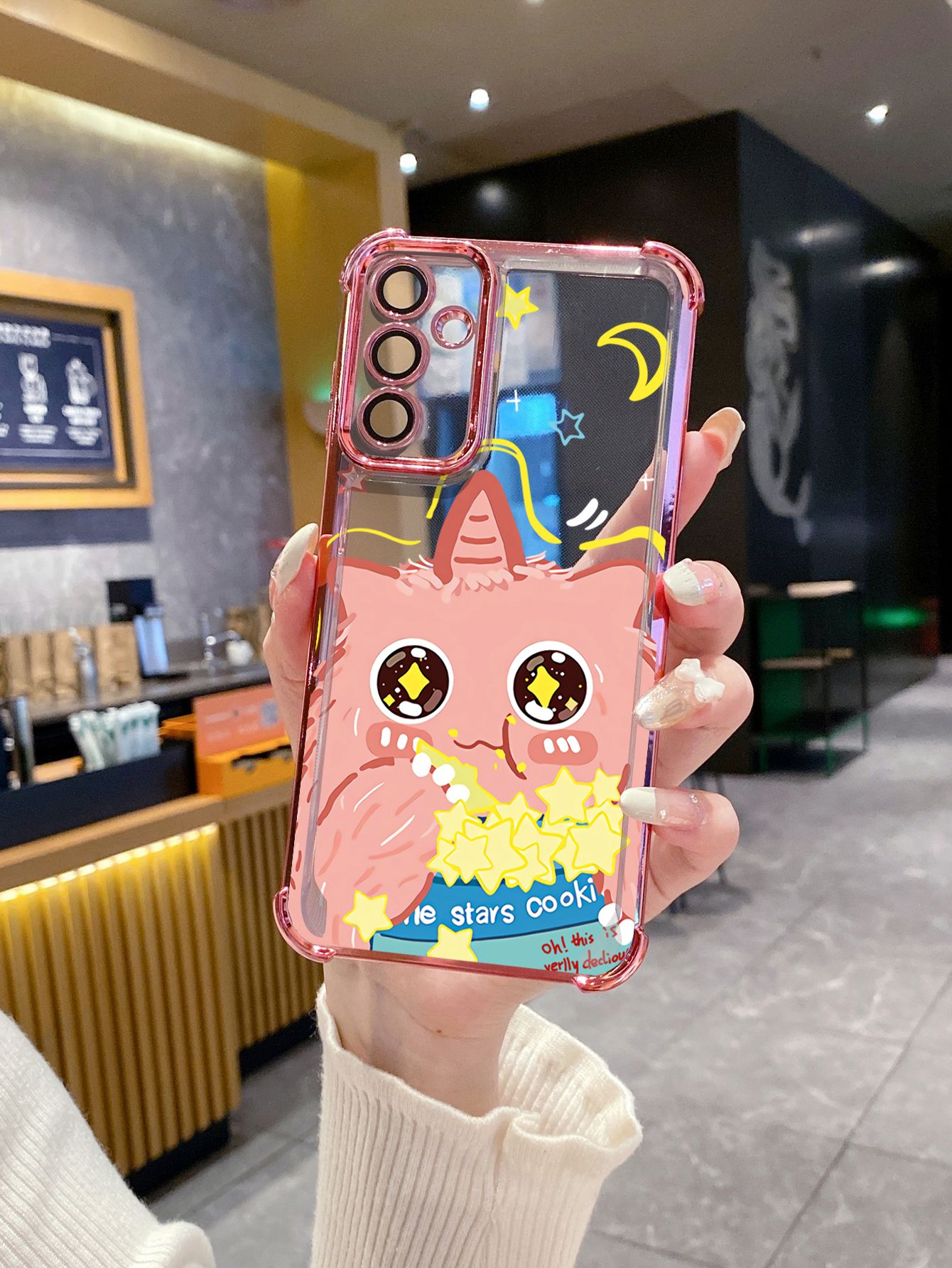 For Samsung Galaxy A15 A05 A35 A55 A14 A34 A33 A53 A73 A32 A56 A36 A06 A16 Let Dance Cookie Monster Plating Frame Clear Phone Case Anti-shock Cover