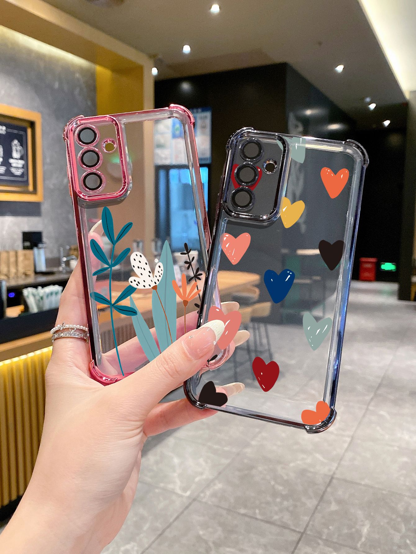For Samsung Galaxy A15 A05 A35 A55 A14 A34 A33 A53 A73 A32 A56 A36 A06 A16 Heart Flower Plating Frame Clear Phone Case Anti-shock Cover
