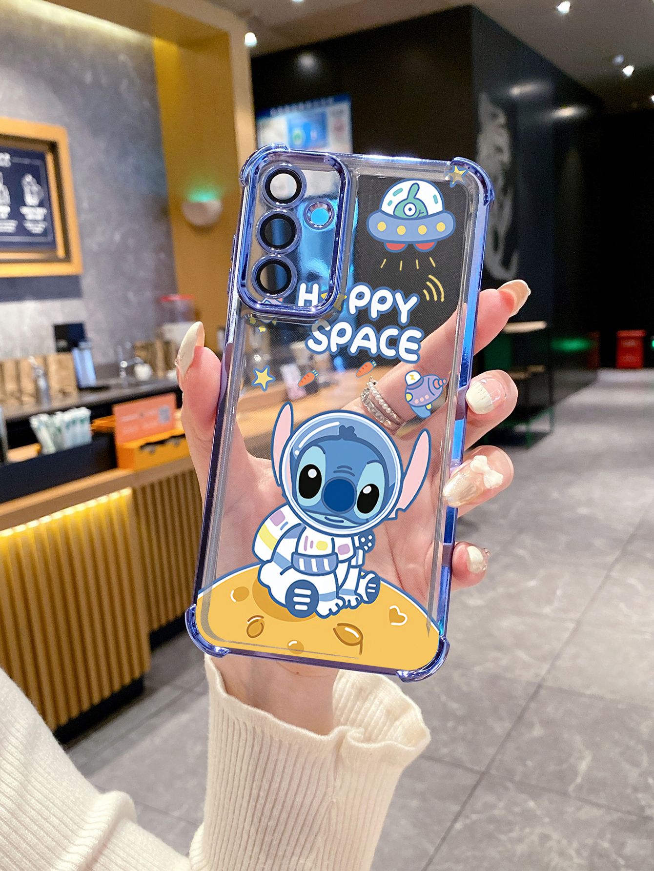 For Samsung Galaxy A15 A05 A35 A55 A14 A34 A33 A53 A73 A32 A56 A36 A06 A16 Couple Astronaut Stitch Plating Frame Clear Phone Case Anti-shock Cover