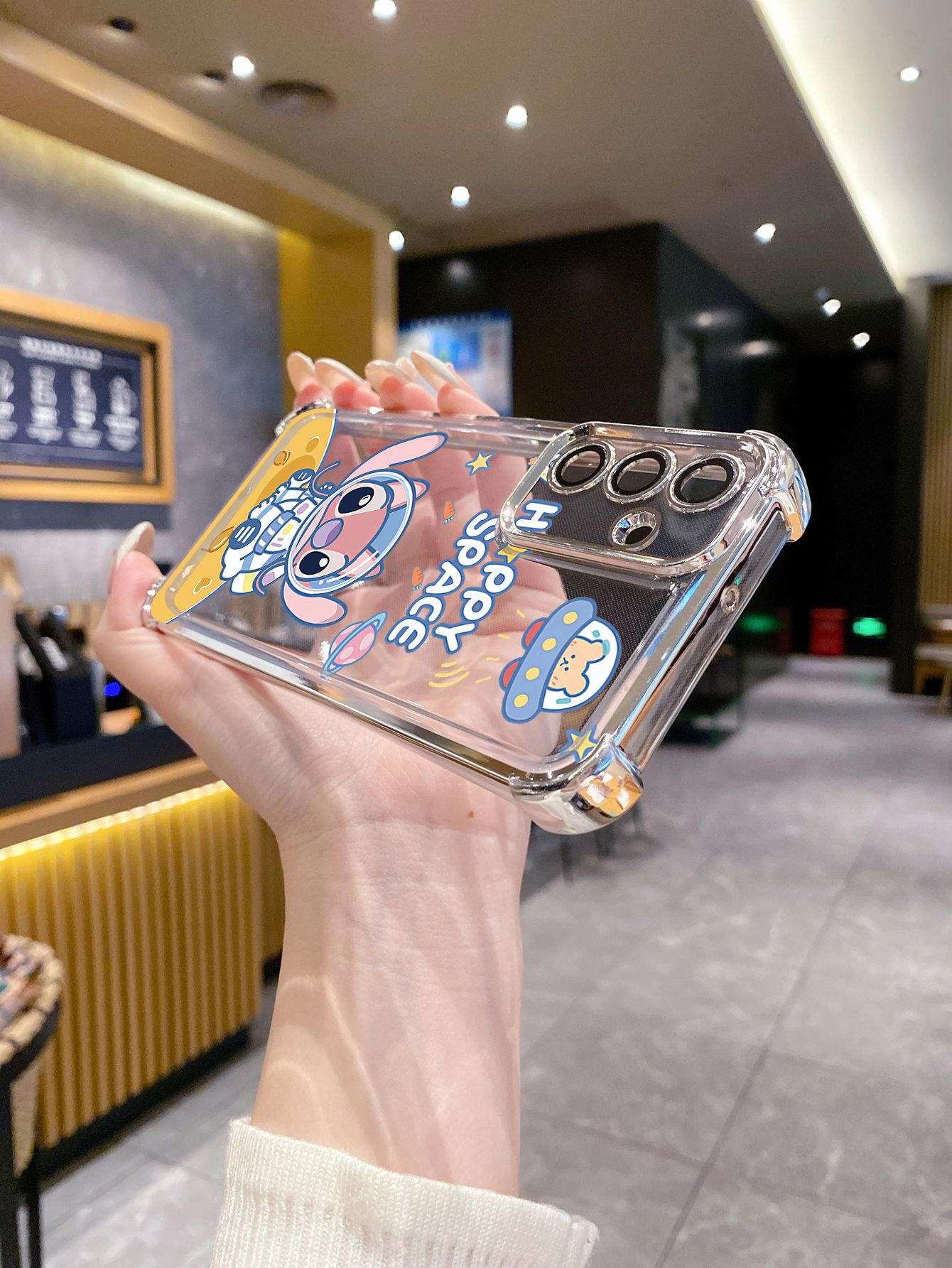 For Samsung Galaxy A15 A05 A35 A55 A14 A34 A33 A53 A73 A32 A56 A36 A06 A16 Couple Astronaut Stitch Plating Frame Clear Phone Case Anti-shock Cover