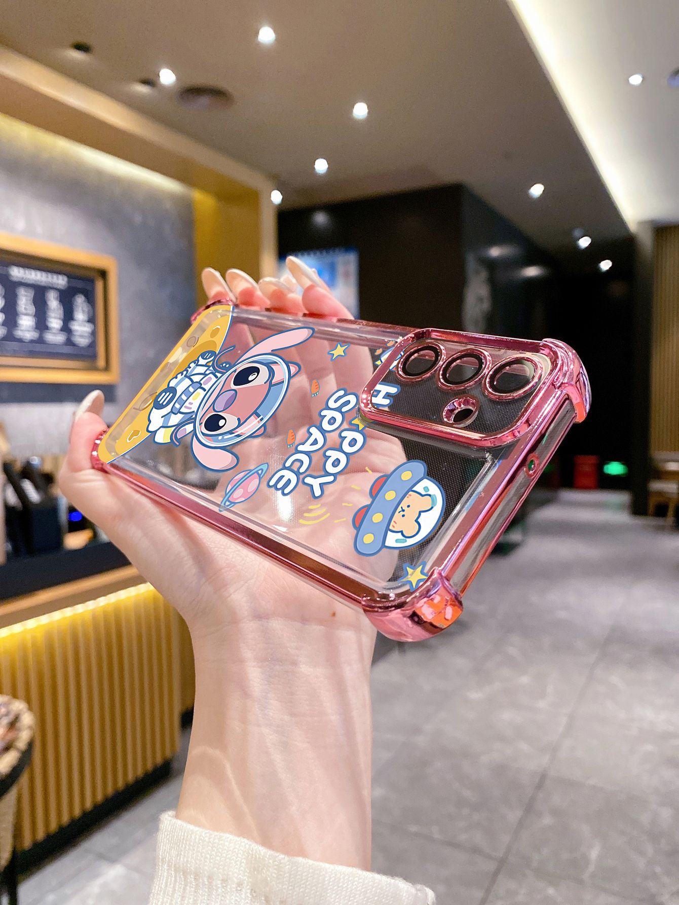 For Samsung Galaxy A15 A05 A35 A55 A14 A34 A33 A53 A73 A32 A56 A36 A06 A16 Couple Astronaut Stitch Plating Frame Clear Phone Case Anti-shock Cover