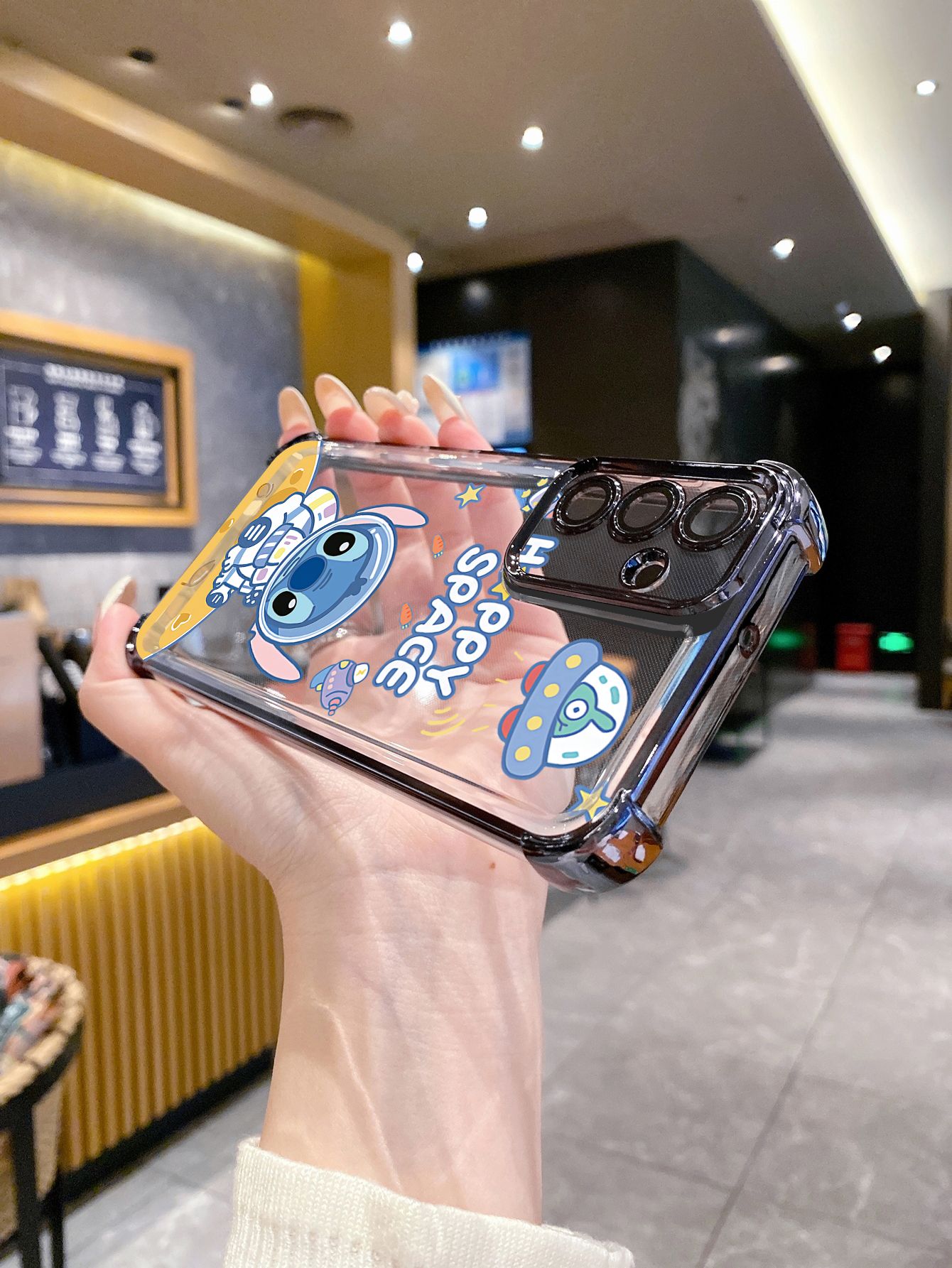 For Samsung Galaxy A15 A05 A35 A55 A14 A34 A33 A53 A73 A32 A56 A36 A06 A16 Couple Astronaut Stitch Plating Frame Clear Phone Case Anti-shock Cover