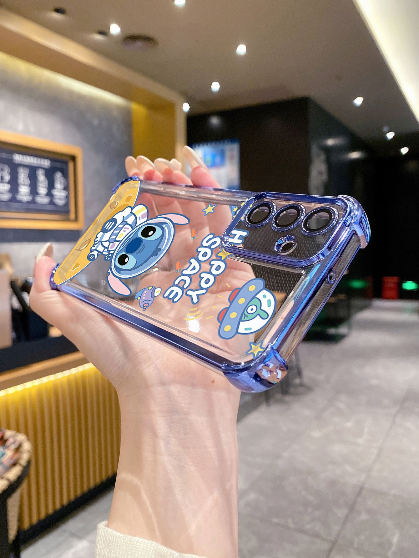 For Samsung Galaxy A15 A05 A35 A55 A14 A34 A33 A53 A73 A32 A56 A36 A06 A16 Couple Astronaut Stitch Plating Frame Clear Phone Case Anti-shock Cover