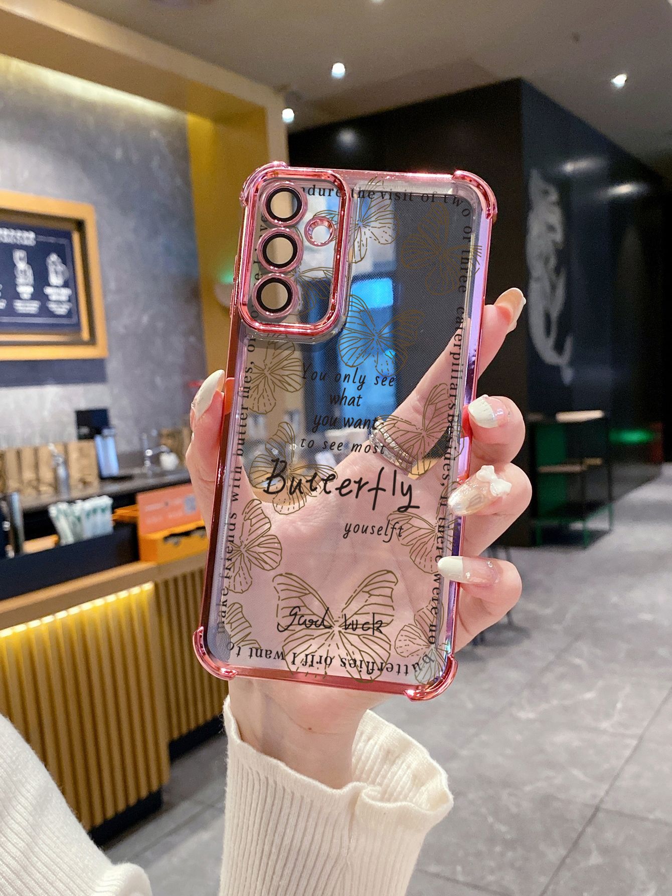 For Samsung Galaxy A15 A05 A35 A55 A14 A34 A33 A53 A73 A32 A56 A36 A06 A16 Drawing Butterfly Retro Plating Frame Clear Phone Case Anti-shock Cover
