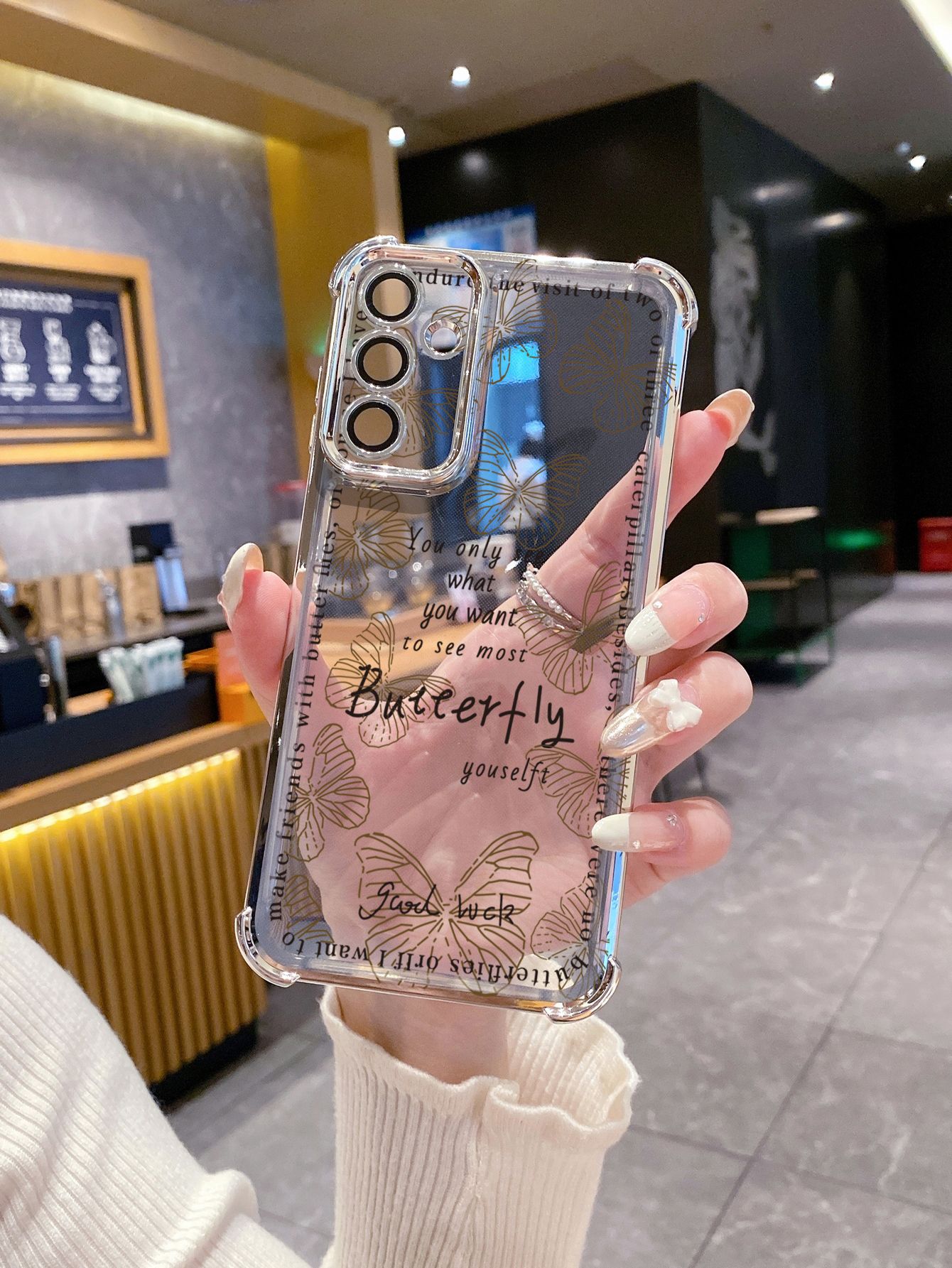 For Samsung Galaxy A15 A05 A35 A55 A14 A34 A33 A53 A73 A32 A56 A36 A06 A16 Drawing Butterfly Retro Plating Frame Clear Phone Case Anti-shock Cover