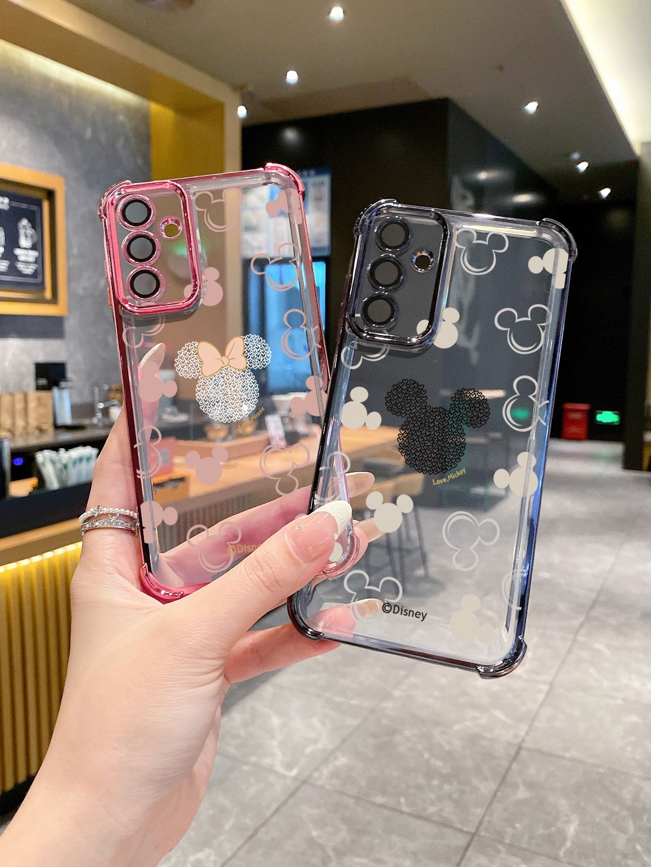 For VIVO Y17S Y27 T1X Y02S Y21S Y02 Y33S Y12S Y18 Y38 Y20 Couple Cute Mickey Minne Plating Frame Clear Phone Case Anti-shock Cover