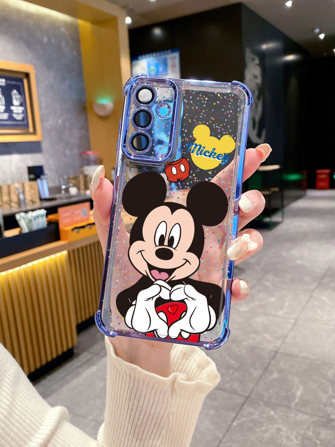 For Samsung Galaxy A15 A05 A35 A55 A14 A34 A33 A53 A73 A32 A56 A36 A06 A16 Mickey Minnie Love Heart Sign Plating Frame Clear Phone Case Anti-shock Cover