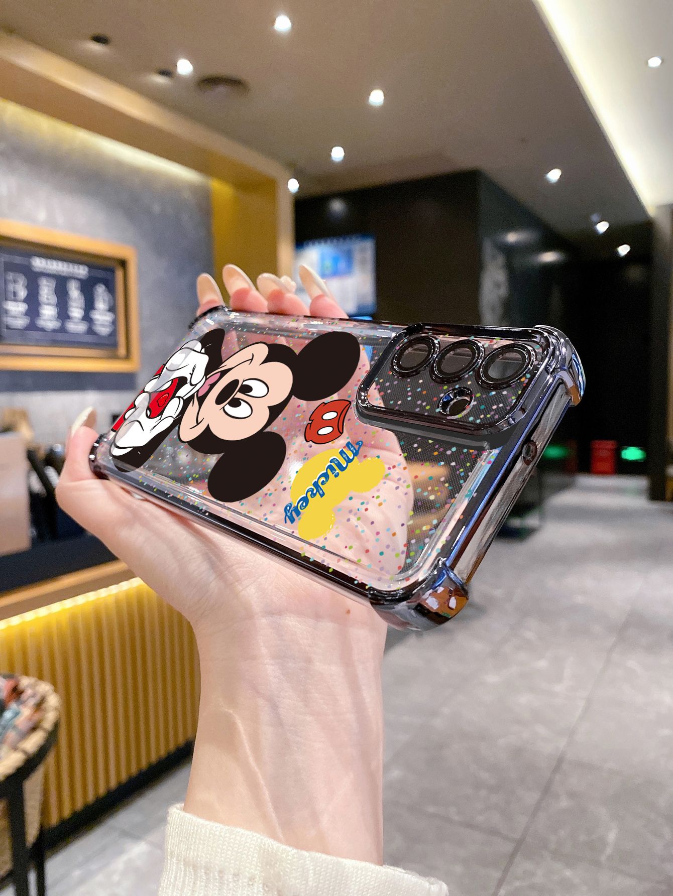 For Samsung Galaxy A15 A05 A35 A55 A14 A34 A33 A53 A73 A32 A56 A36 A06 A16 Mickey Minnie Love Heart Sign Plating Frame Clear Phone Case Anti-shock Cover