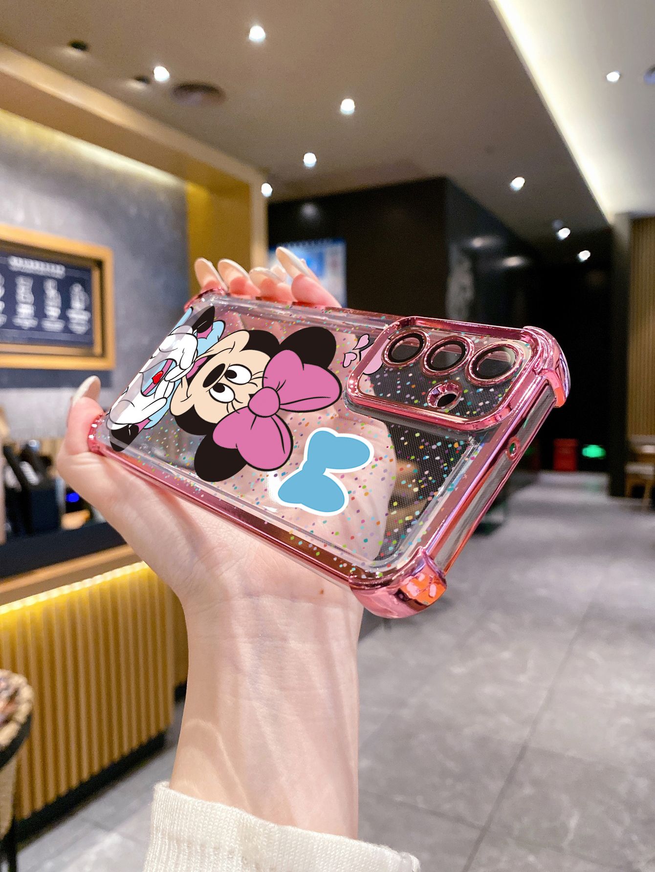 For Samsung Galaxy A15 A05 A35 A55 A14 A34 A33 A53 A73 A32 A56 A36 A06 A16 Mickey Minnie Love Heart Sign Plating Frame Clear Phone Case Anti-shock Cover