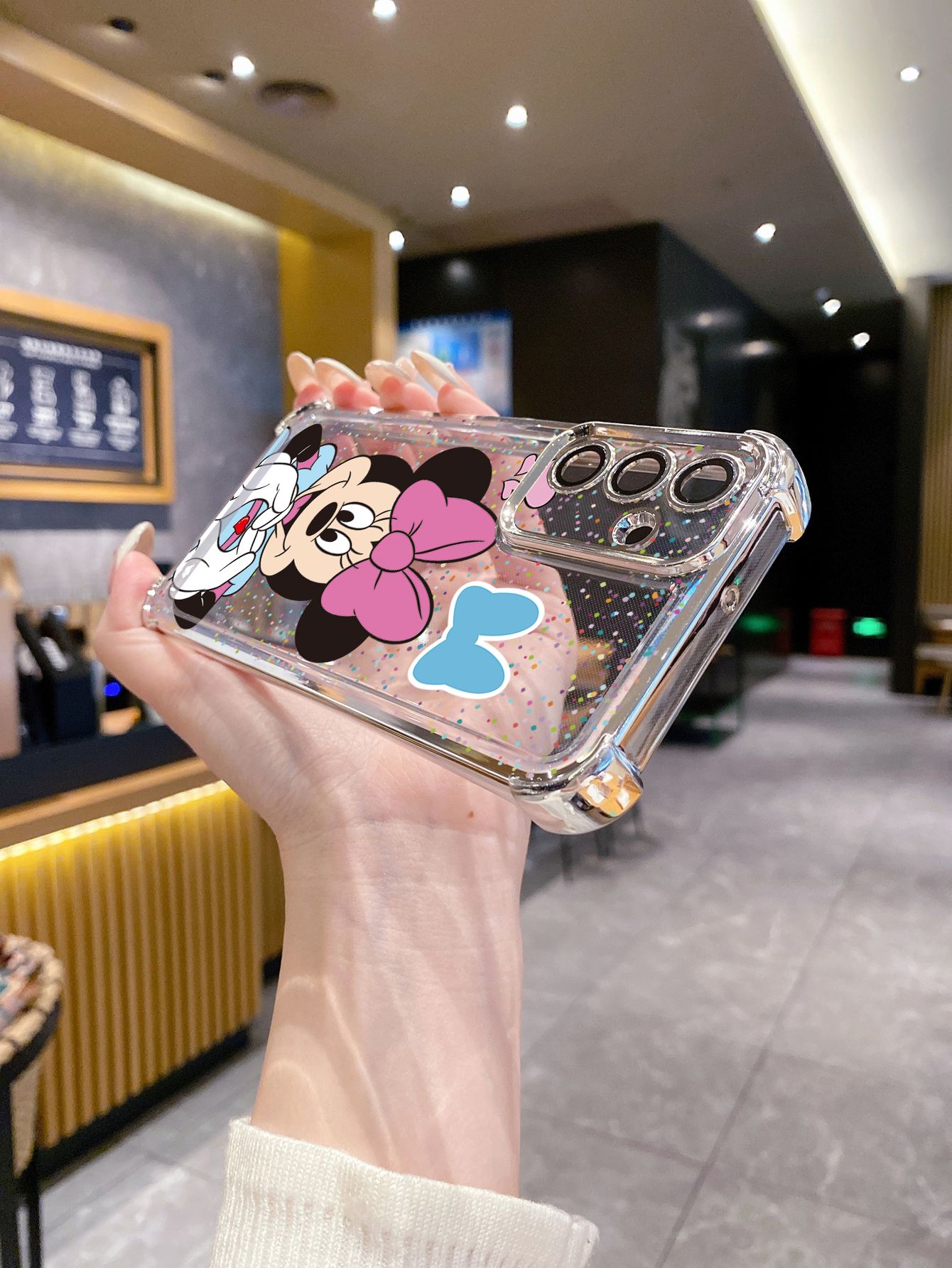 For Samsung Galaxy A15 A05 A35 A55 A14 A34 A33 A53 A73 A32 A56 A36 A06 A16 Mickey Minnie Love Heart Sign Plating Frame Clear Phone Case Anti-shock Cover