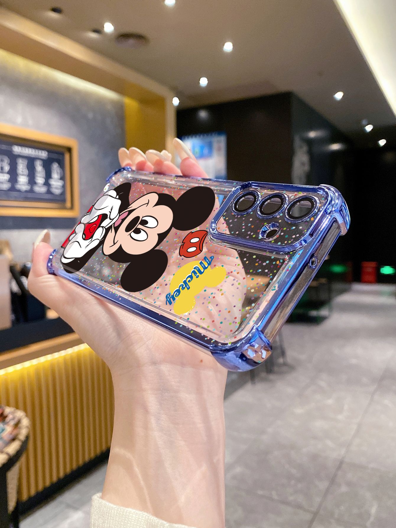 For Samsung Galaxy A15 A05 A35 A55 A14 A34 A33 A53 A73 A32 A56 A36 A06 A16 Mickey Minnie Love Heart Sign Plating Frame Clear Phone Case Anti-shock Cover