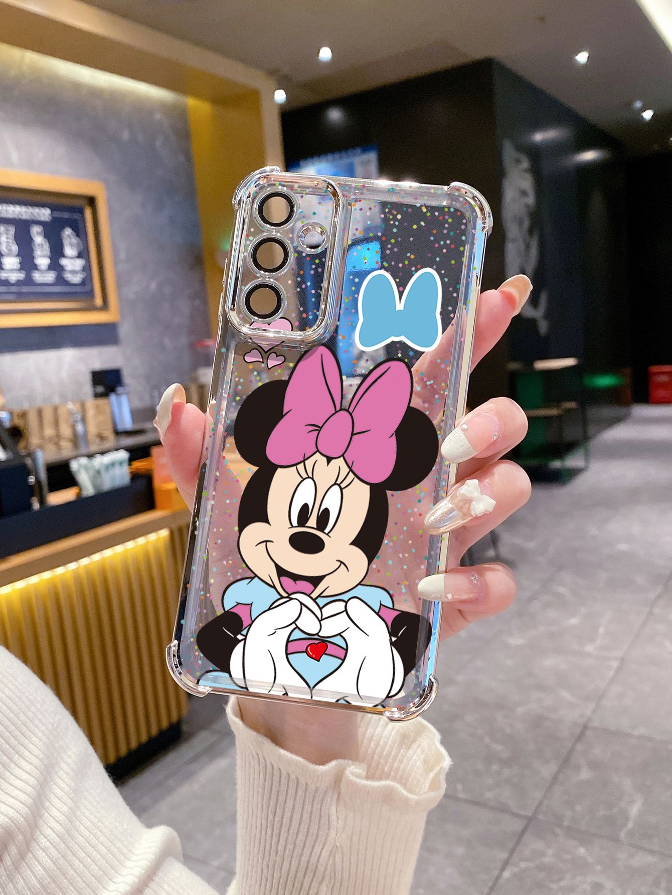For Samsung Galaxy A15 A05 A35 A55 A14 A34 A33 A53 A73 A32 A56 A36 A06 A16 Mickey Minnie Love Heart Sign Plating Frame Clear Phone Case Anti-shock Cover