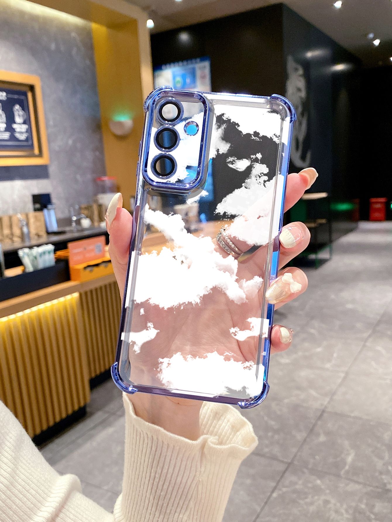 For Samsung Galaxy A15 A05 A35 A55 A14 A34 A33 A53 A73 A32 A56 A36 A06 A16 Cloud Moon Senery Plating Frame Clear Phone Case Anti-shock Cover