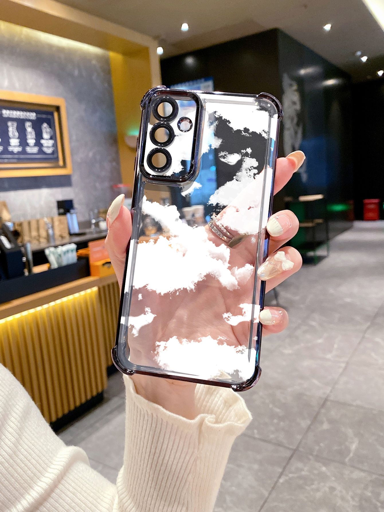 For Samsung Galaxy A15 A05 A35 A55 A14 A34 A33 A53 A73 A32 A56 A36 A06 A16 Cloud Moon Senery Plating Frame Clear Phone Case Anti-shock Cover